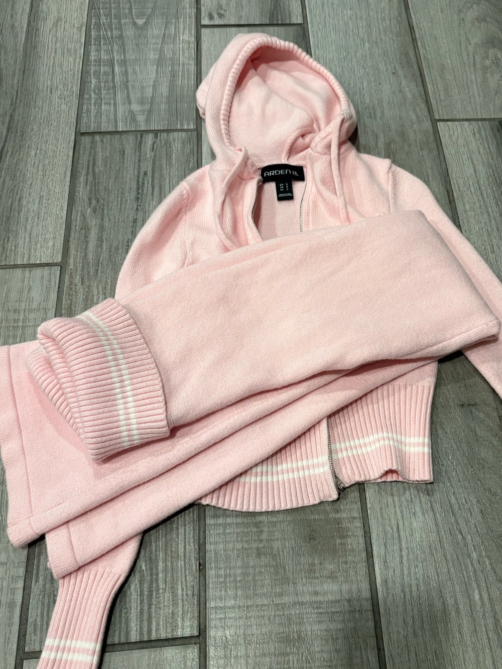 Vintage Arden B Light Pink Hooded Knit Sweater with White Stripe Detail